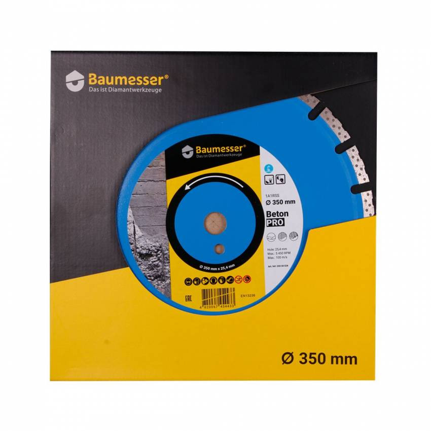 Круг алмазний вiдрiзний 1A1RSS/C1 350x3,5/2,5x10x25,4-11,5-21 HIT  Baumesser Beton PRO-94120008024