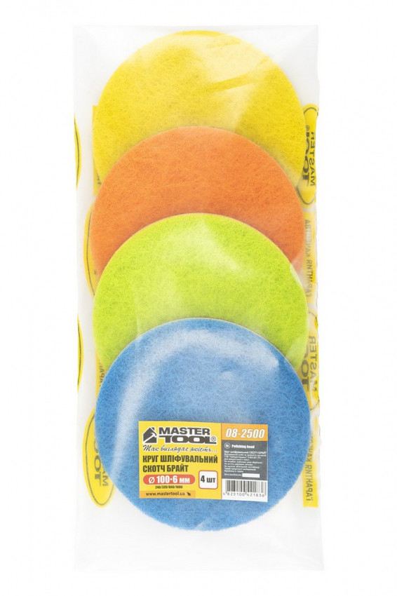 Кола шліфувальні на липучці MASTERTOOL "Скотч Брайт" 100 мм (240/ 320/ 600/ 1000) 4 шт 08-2500-08-2500