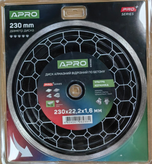 Диск алмазний по бетону Кераміка Ультра 230х1.6х22.22мм 22-24% APRO PRO-[articul]