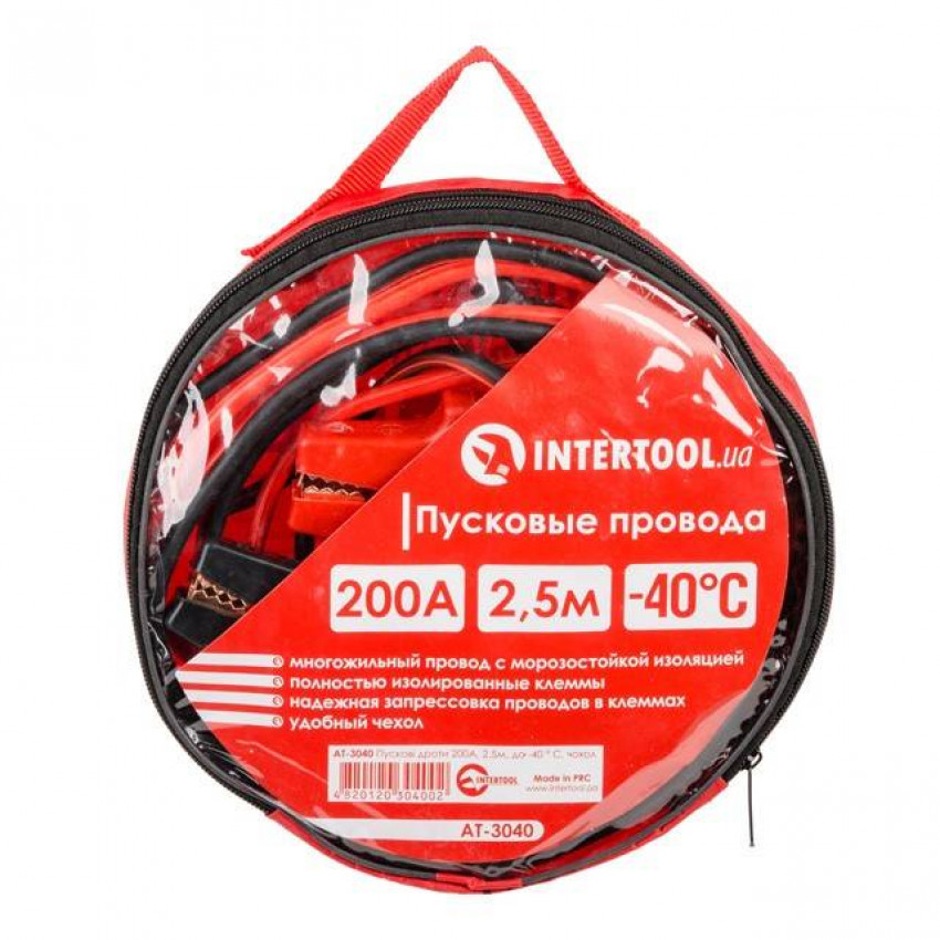 Пускові дроти 200 А, 2,5 м, до -40°C, чохол INTERTOOL AT-3040-AT-3040