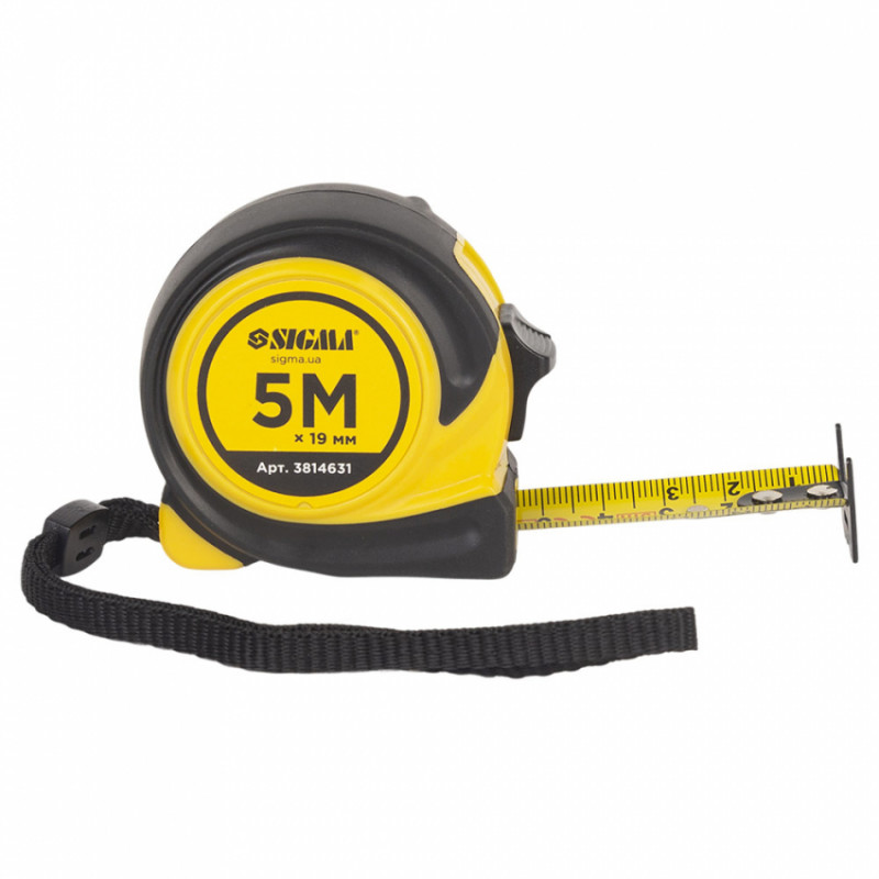 Рулетка обгумована Compact двостороннє полотно/зачіп 5м×19мм SIGMA (3814631)-3814631