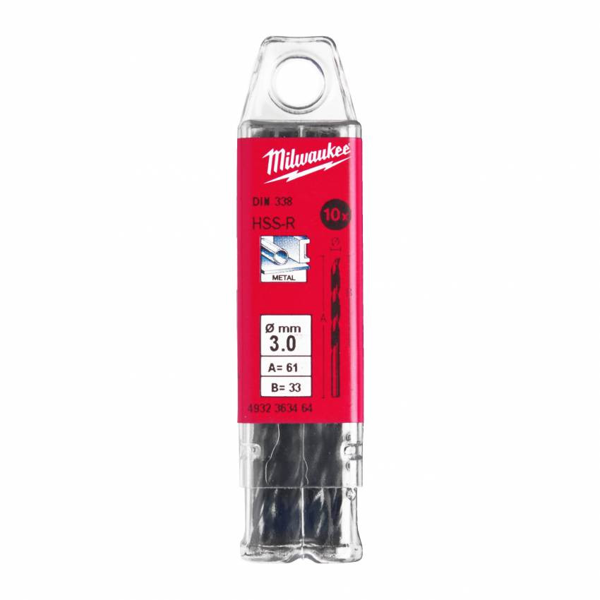 Свердло по металу HSS-R MILWAUKEE DIN338, Ø3,0мм, (10шт)-4932363464