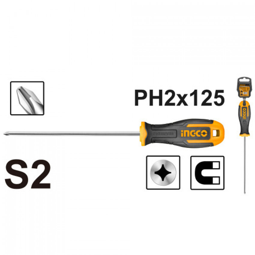 Хрестова викрутка S2 PH2×125 мм INGCO INDUSTRIAL-HS68PH2125