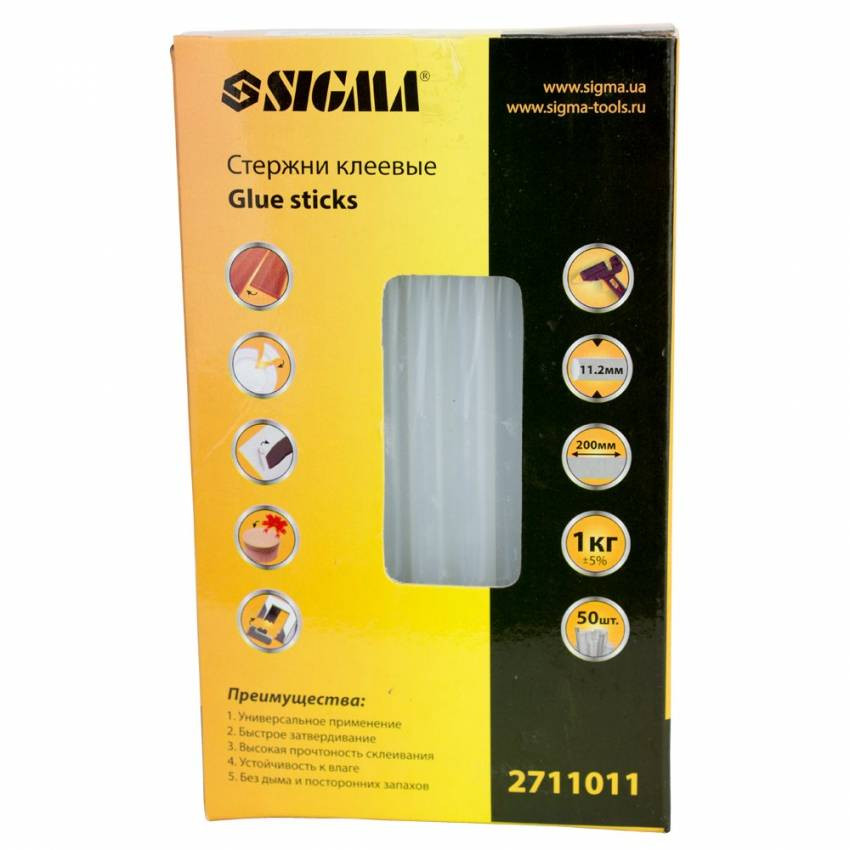 Стрижні клейові Ø11,2*200мм 50шт 1кг (прозорі) Sigma (2711011)-2711011