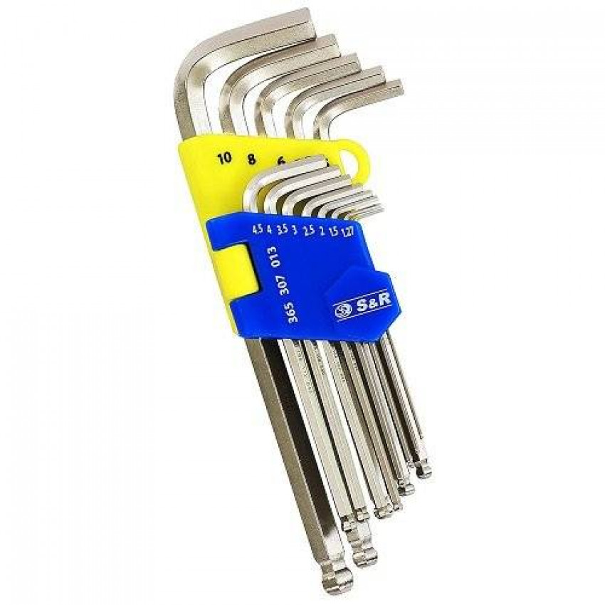 Набір шестигранних ключів S&R 365307013 з кульковим закінченням 13 шт-365307013