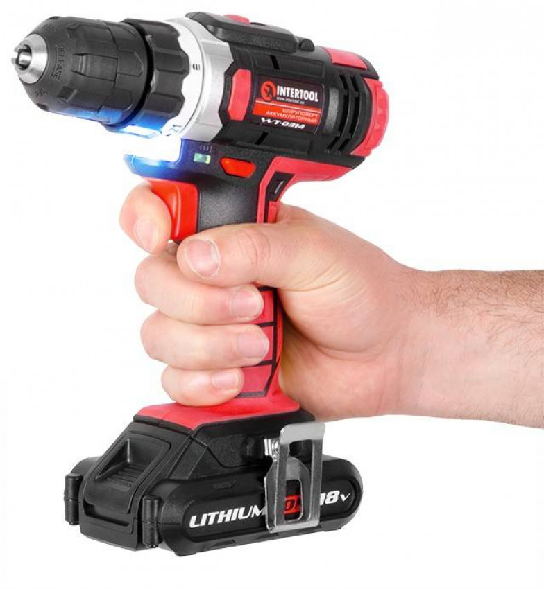 Дриль-шурупокрут акумуляторний Li-Ion 18 В, 25 Nm, 0-400/0-1500 об/хв, 2x2.0 Аг INTERTOOL WT-0314-WT-0314