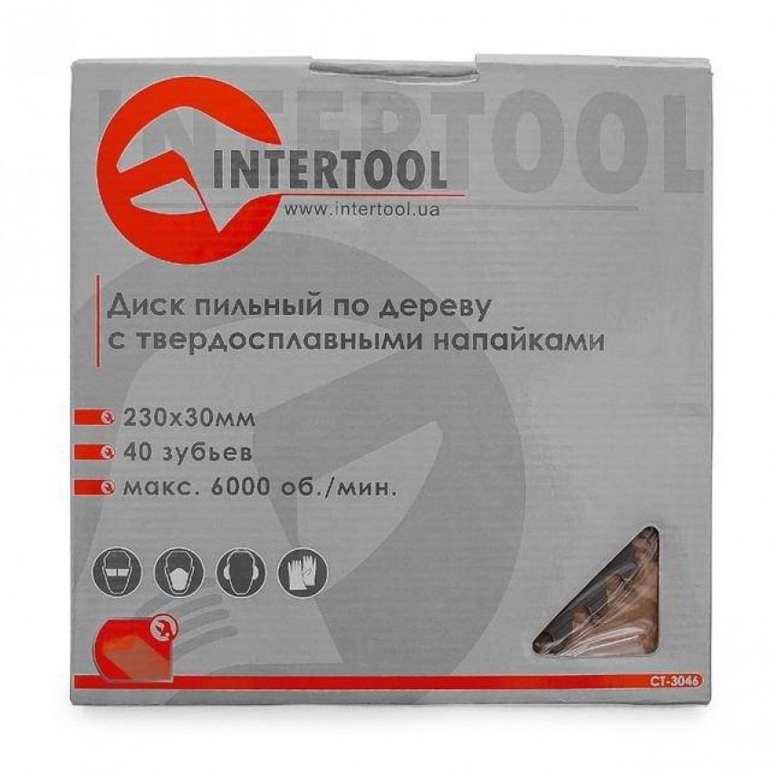 Диск по деревині із твердосплавними напайками 230*30*1.6 мм, 40 зубів INTERTOOL CT-3046-CT-3046