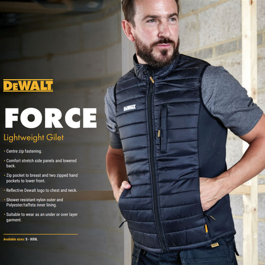 Жилетка чоловіча Dewalt Force чорна розмір L Легкий жилет з центральною застібкою-блискавкою. Зручні-DWC50-013-L