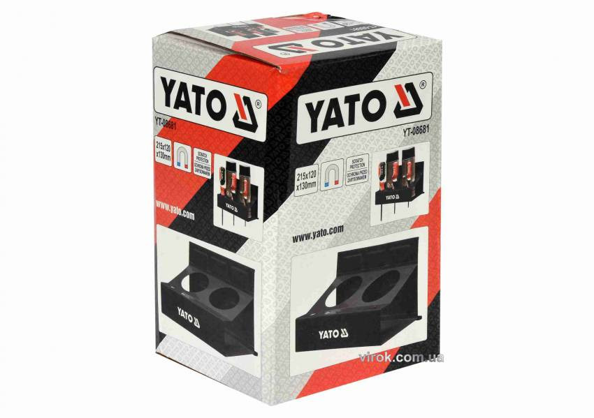 Полиця магнітна YATO з 2 великими та 5 малими отворами, 215 x 120 x 130 мм-YT-08681