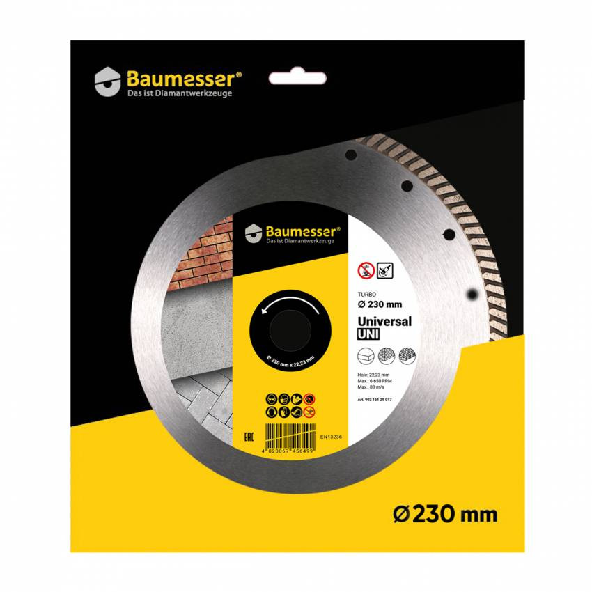 Коло алмазне відрізне 1A1R Turbo 230x2,3x9x22,23 Baumesser Universal-90215129017
