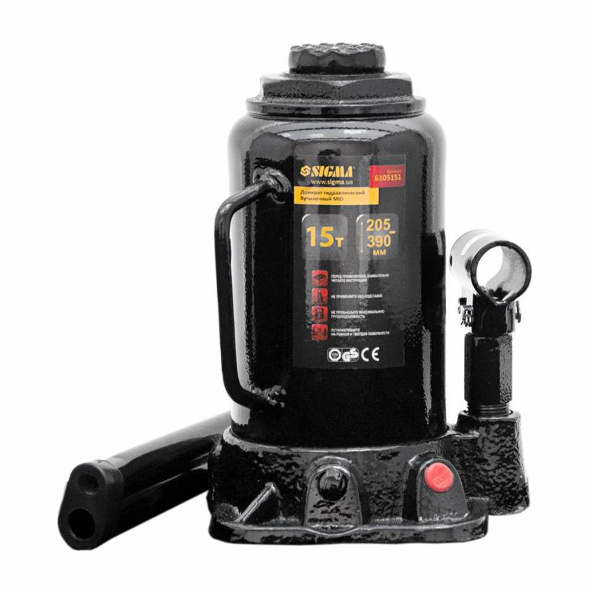 Домкрат гідравлічний пляшковий mid 15т H 205-390мм SIGMA (6105151)-TR6105151