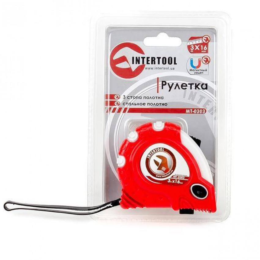 Рулетка з фіксатором 3м * 16мм "Супер Магніт" INTERTOOL MT-0303-MT-0303