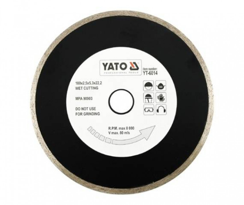 Ріжуче колесо алюмінію для мокрого різання YATO, 180x2,5x5,3x22,2mm [15/60]-YT-6014