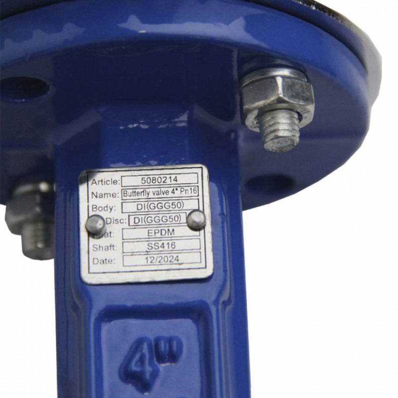 Затвор міжфланцевий «батерфляй» 4'' корпус чавун (GGG50) диск чавун (GGG50) EPDM PN16 FLORA (5080214)-5080214