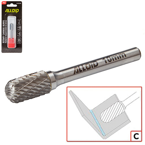 Alloid Pro. Борфреза твердосплавна по металу, тип C, D-12мм, d-6мм, L-70мм-CB-63240C (300/25)