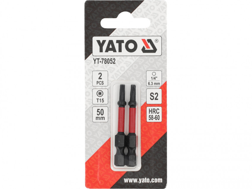 Насадка викруткова ударна YATO; "TORX" T15 х 50 мм. шпиндель 6-гран- 1/4", 2 шт.[10]-YT-78052
