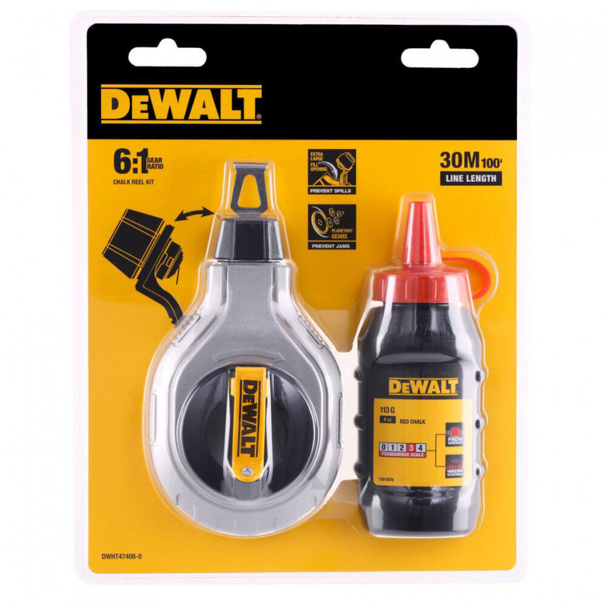 Шнур розмічальний довжиною 30 м в комплекті з крейдяним порошком DeWALT DWHT47408-0-DWHT47408-0