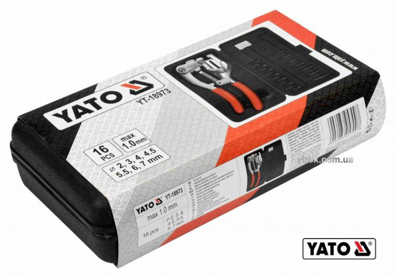 Кліщі для проколювання отворів YATO в листов. металі ≤ 1 мм, 14 насадок Ø= 2-7 мм, 16 шт   кейс-YT-18973