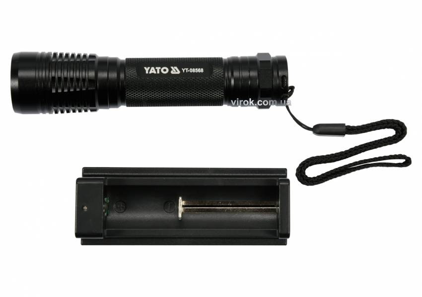 Ліхтар світлодіодний (XPG3 CREE) YATO, акумулят. Li-Ion-2.2A, Р = 6 Вт, Ф = 500 lm. Ø = 28 мм x 120 мм-YT-08568