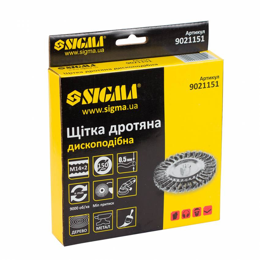 Щітка дротяна дископодібна Ø150мм М14×2мм (сталева кручена) Sigma (9021151)-9021151