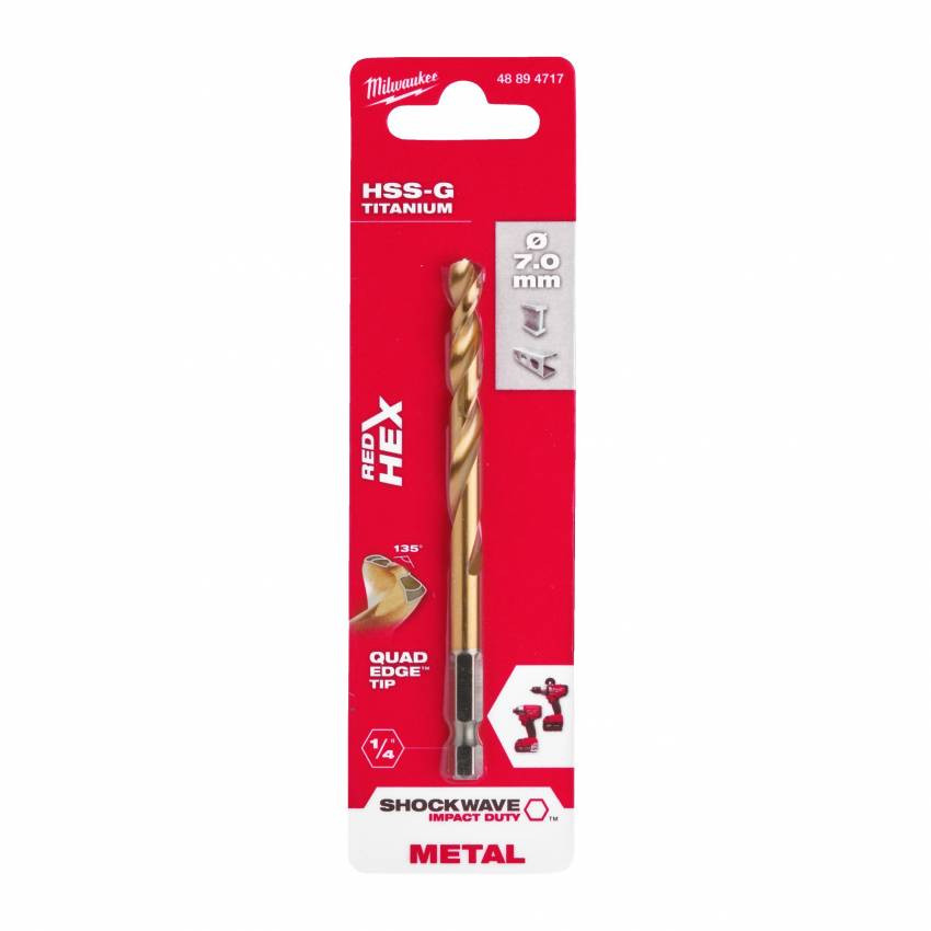 Свердло по металу RedHEX HSS-G TiN MILWAUKEE, Ø7,0мм-48894717