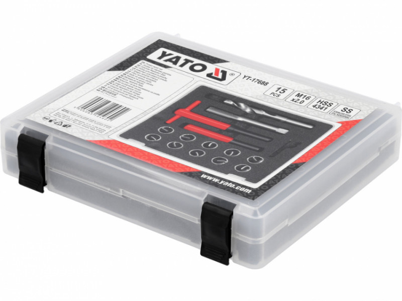Інструменти і вставки для ремонту різьби YATO М16 х 2.0 мм, компл. 15 шт. [10]-YT-17688