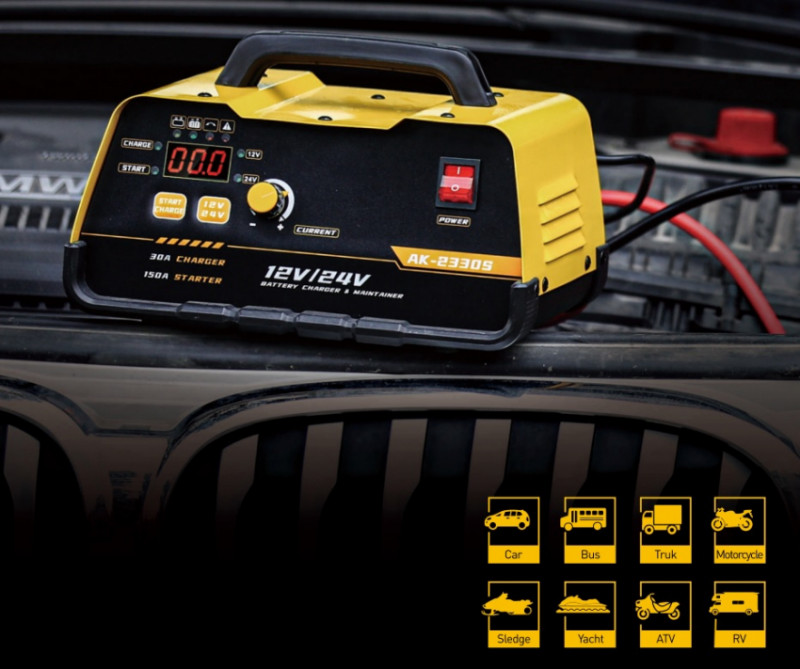 Пускозарядний пристрій інверторний AK-2330S 12/24В 10-450Ah, пуск.струм-150A-AK-2330S