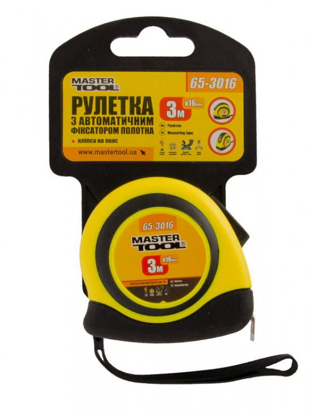 MasterTool Рулетка з фіксатором 3 м*16 мм, Арт.: 65-3016-65-3016