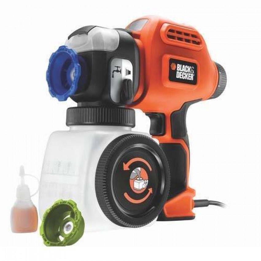 Краскопульт BLACK DECKER для важких робіт 120 Вт, ємність 1180 мл, тиск 5,8 GPH, авторегулювання, фарбування на одній заправці до 6,1 м2.-BDPS400