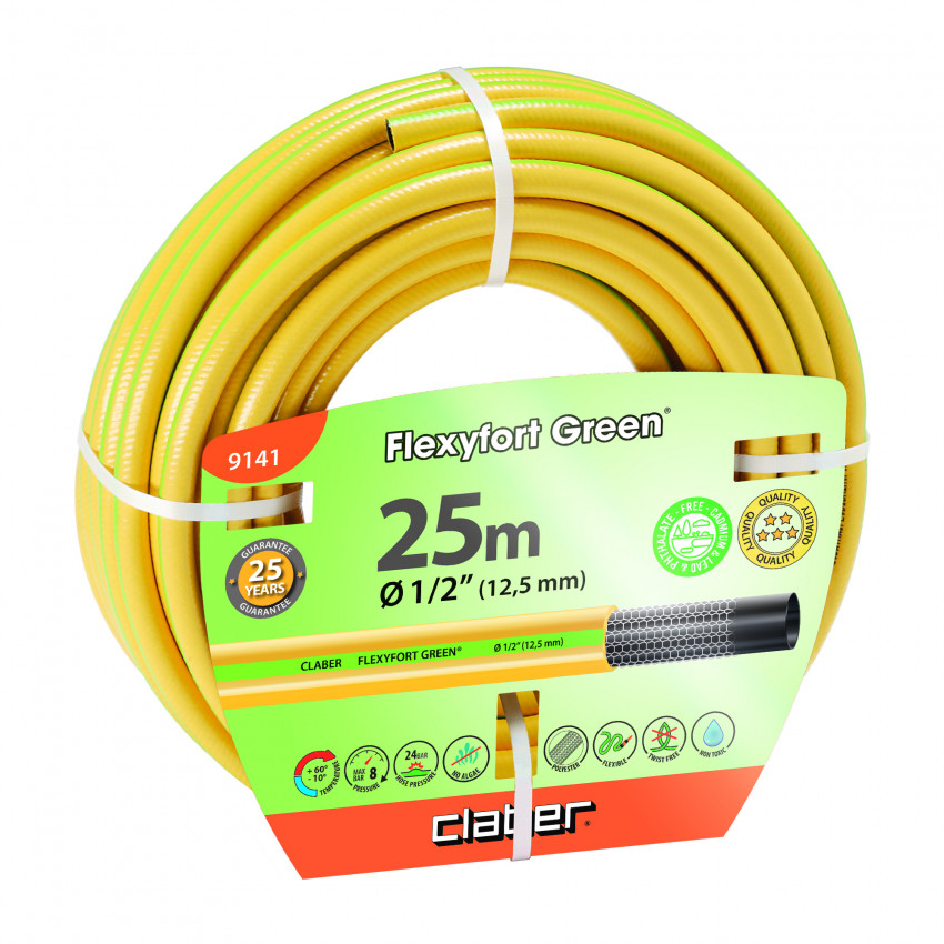 Шланг поливальний 1/2" 25м Flexyfort Green, жовтий з зел. полосою-91410000