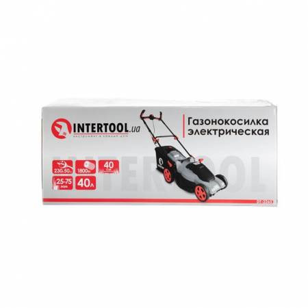 Газонокосарка електрична 1800Вт, 230В, 3200об/хв, ширина захвату 400мм, висота зрізу 25-75мм, контейнер 40 літрів INTERTOOL DT-2265-DT-2265
