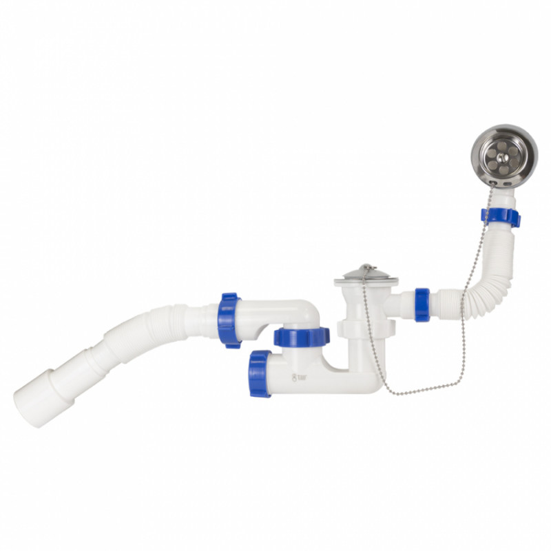 Сифон для ванни з пробкою на ланцюжку і гнучким відведенням Ø40/50мм TAU (9843620)-9843620