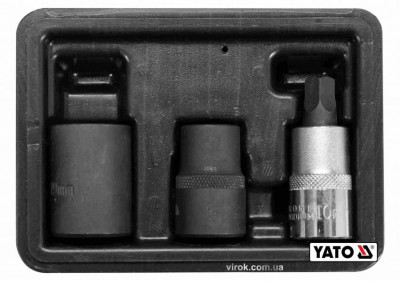 Головки 5-гранні для гальмівної системи авто YATO: квадрат-1/2&quot;, 10, 14, 19 мм, Cr-V, 3 шт.-[articul]
