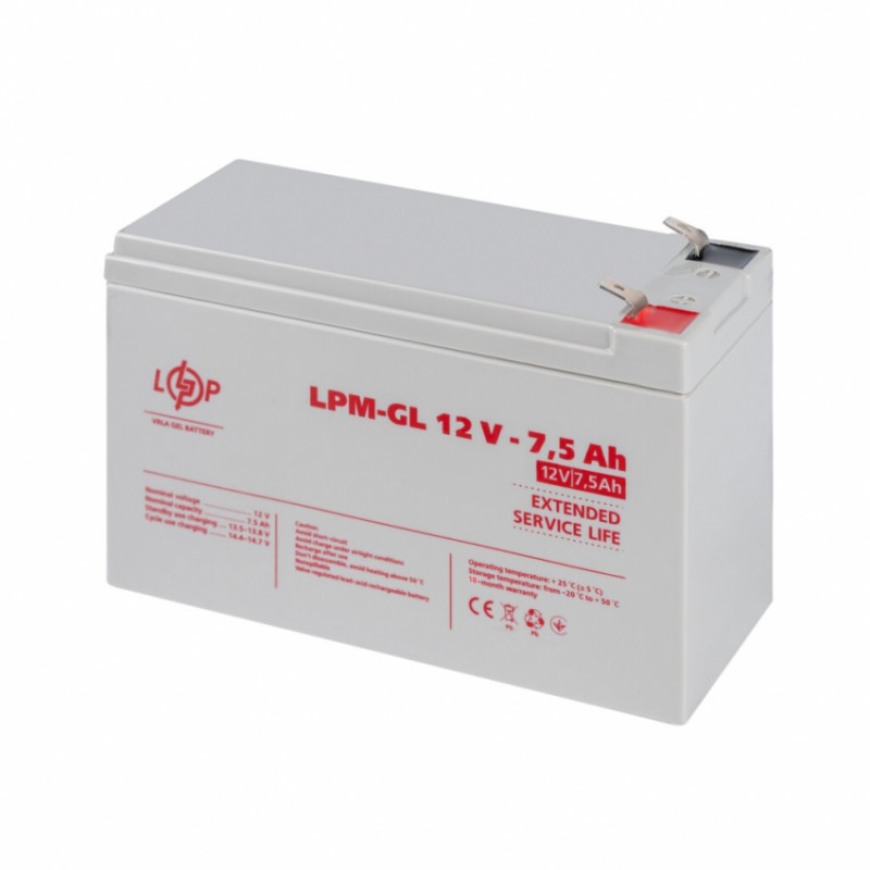 Розпродаж (6562) Акумулятор гелевий LPM-GL 12V - 7.5 Ah (11-2024)-