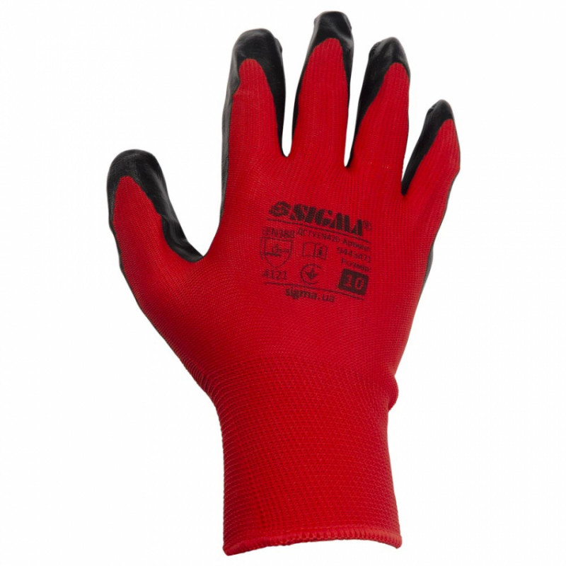 Рукавички трикотажні з частковим нітриловим покриттям р10 (червоно-чорні манжет) КРАТНО 12 парам SIGMA (9443471)-9443471