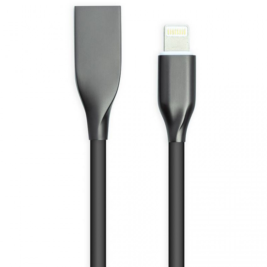 Кабель PowerPlant USB - Lightning, 1м, силікон, чорний-CA911790