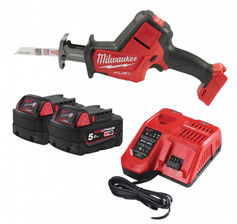 Пила шабельна акумуляторна MILWAUKEE, M18 FHZ-502X (зарядий пристрій M12-18 FC, 2 акумулятори М18 В5 5Аг, полотно, HDкейс)-4933500562