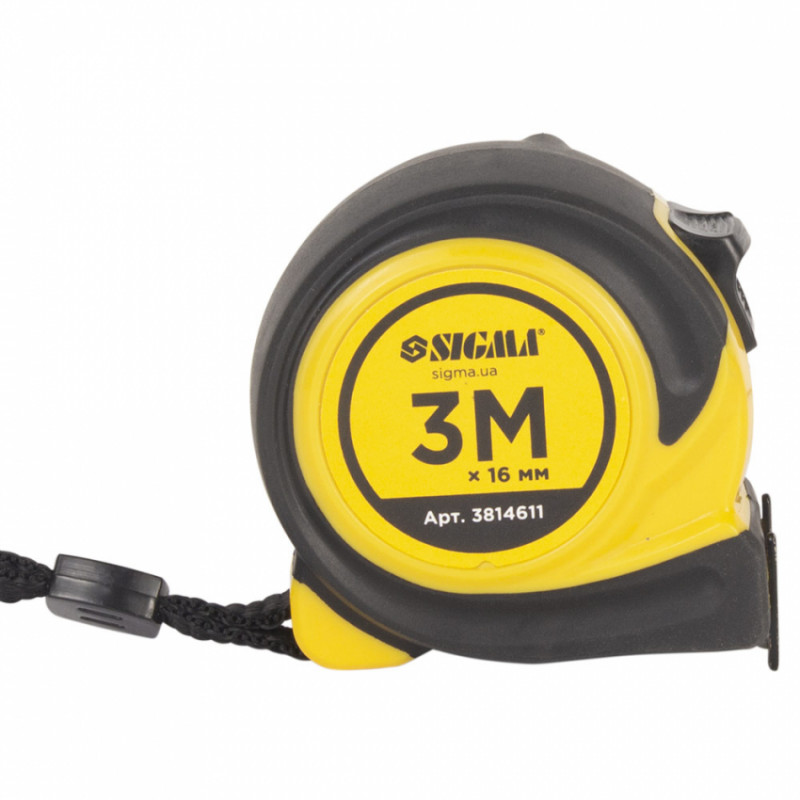 Рулетка обгумована Compact двостороннє полотно/зачіп 3м×16мм SIGMA (3814611)-3814611