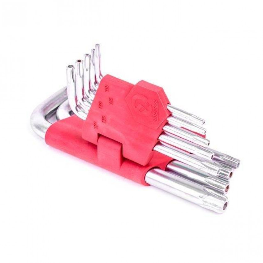 Набір ключів Г-подібних TORX з отвором, 9 од., Т10-Т50, Cr-V INTERTOOL HT-0604-HT-0604