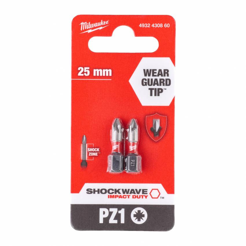 Біта SHOCKWAVE MILWAUKEE, PZ1, 25мм, (2шт)-4932430860