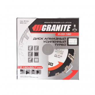 GRANITE Диск алмазний TURBO REINFORCED 180 мм GRANITE, Арт.: 9-03-180