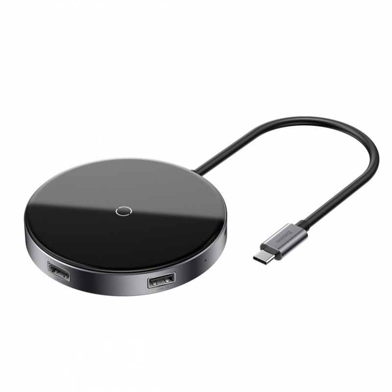 Бездротовий ЗП Baseus Circular Mirror+USB Hub Type-C to USB3.0*1+USB2.0*3+Type-C PD (WXJMY-0G)-