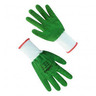 Рукавички синтетичні білі з зеленим спіненим повним латексним покриттям 69397 &quot;б&quot;, 9 р.  Нейлон (69397)-[articul]