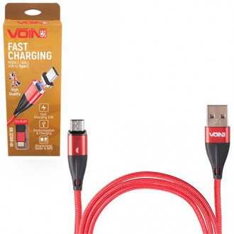 Кабель магнітний VOIN USB - Type C 3А, 2m, red (швидка зарядка/передача даних)-[articul]