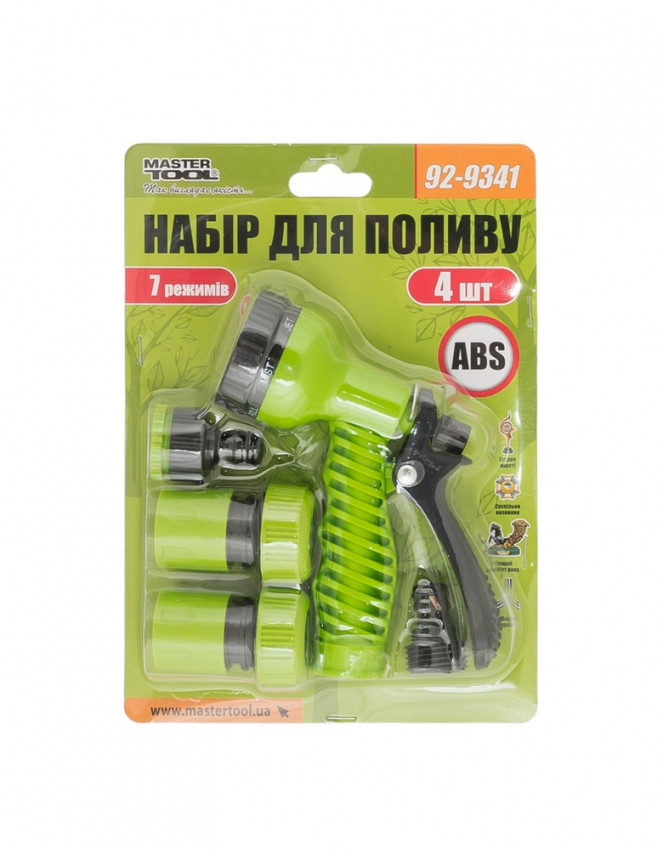 Набір для поливу MASTERTOOL 4 шт (Пістолет 7 режимів/Адаптер 1/2" ВР-3/4" ВР/Конектор 3/4"/Конектор 3/4" STOP) 92-9341-92-9341
