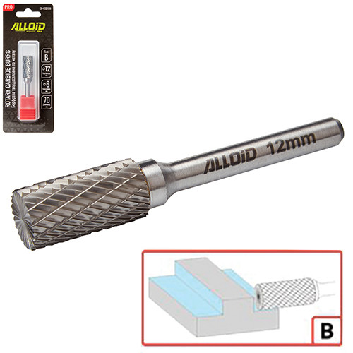 Alloid Pro. Борфреза твердосплавна по металу, тип B, D-12мм, d-6мм, L-70мм-CB-63219B (300/25)