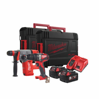 Набір інструментів акумуляторних MILWAUKEE M18 PP2C-502X (зарядний пристрій М12-18FC, 2 акумулятори М18 В5, перфоратор SDS-PLUS-[articul]