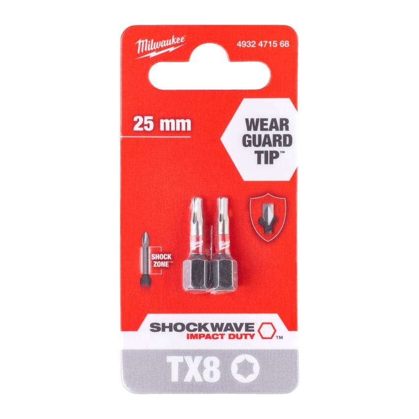 BIT SHOCKWAVE MILWAUKEE, TX8, 25 мм, (2 шт.)-4932471568