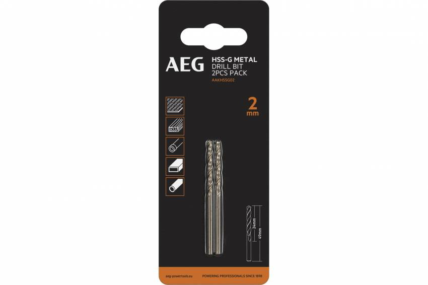 Свердло AAKHSSG02 AEG, HSS, Ø2х24х49мм, 2шт.-AAKHSSG02