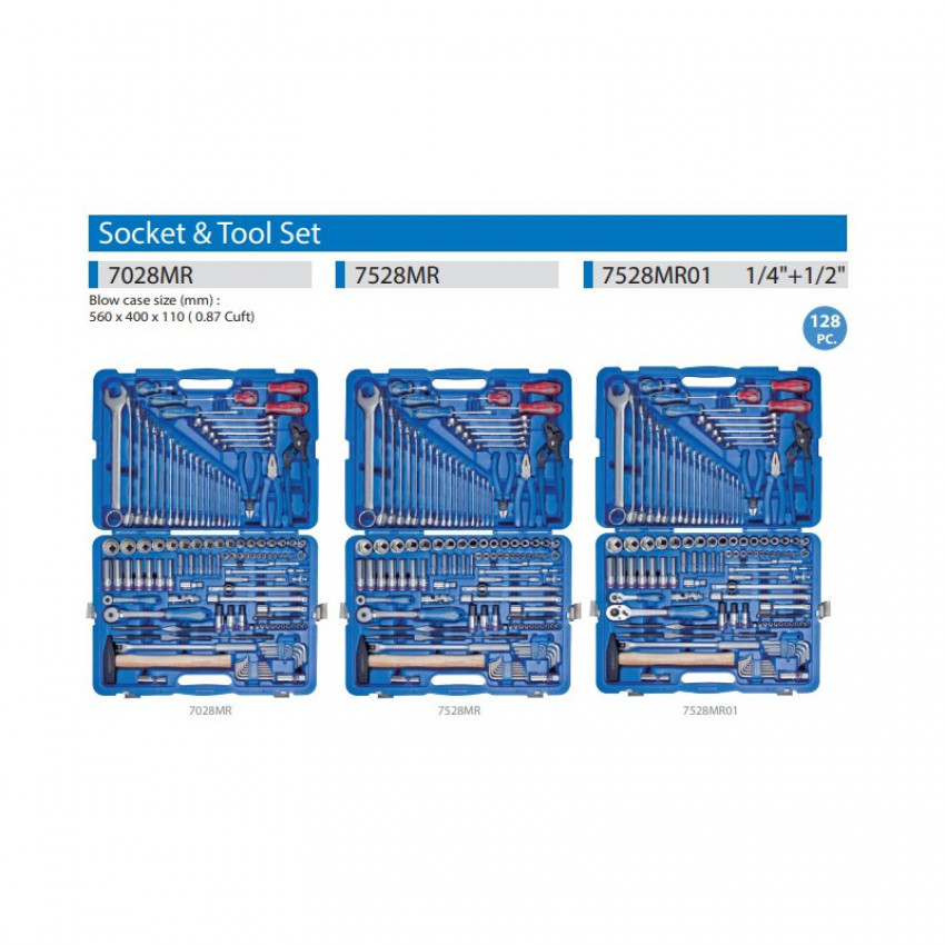 Набір інструментів 128 одиниць 1/4"+1/2"-7528MR01